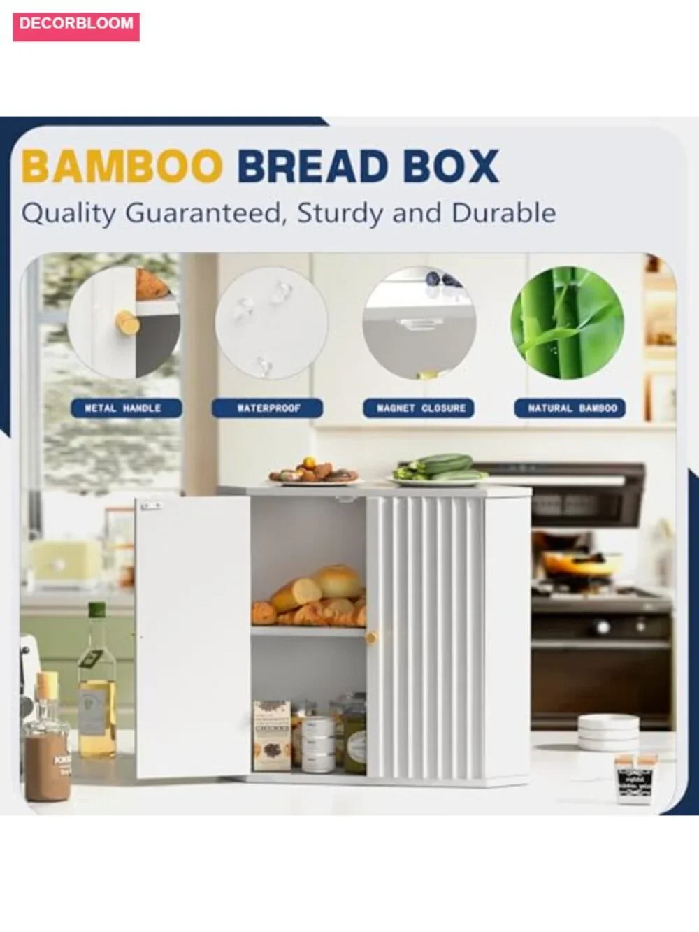 Bamboo Double Layer Bread Box for Kitchen Countertop, Large Bread Storage